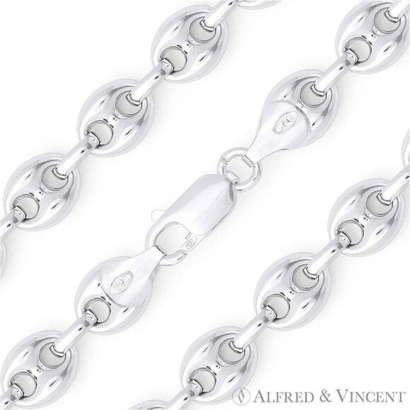 9.1mm Puffed Marina / Mariner Link Chain Necklace in .925 Sterling Silver - 20"